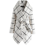 Belted Wrap Coat – Elegant Plaid Waterfall Jacket