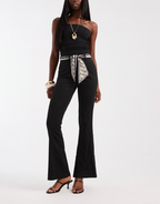 Scarf-Belt Flared Trousers