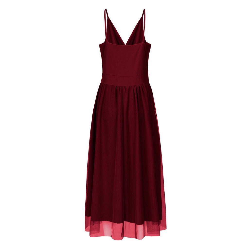 Pleated Mesh Evening Maxi Dress