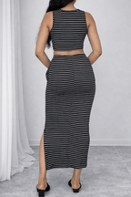 Striped Sleeveless Crop Top & Maxi Skirt Set