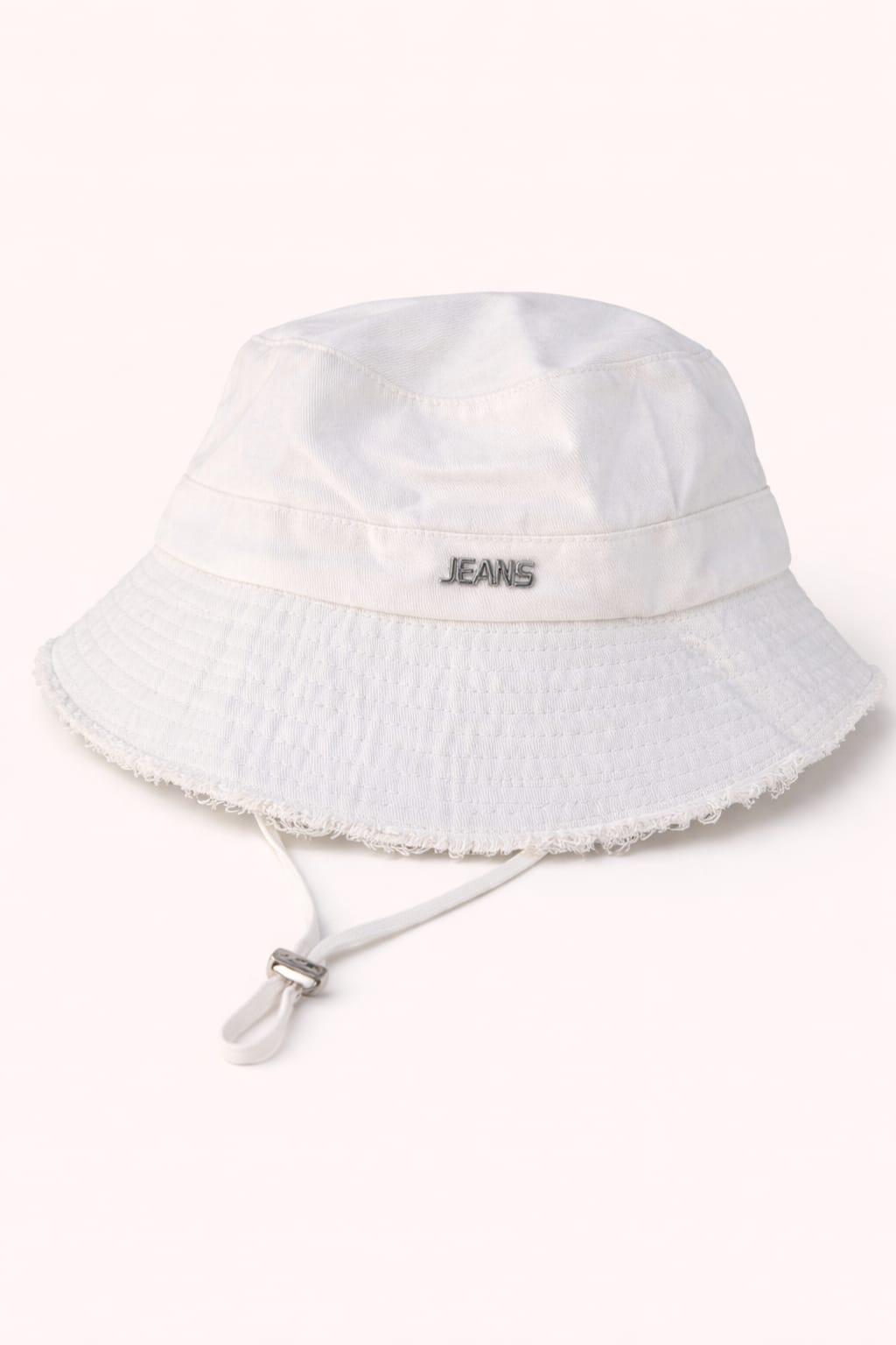 Frayed Edge Cotton Bucket Hat with Chin Strap