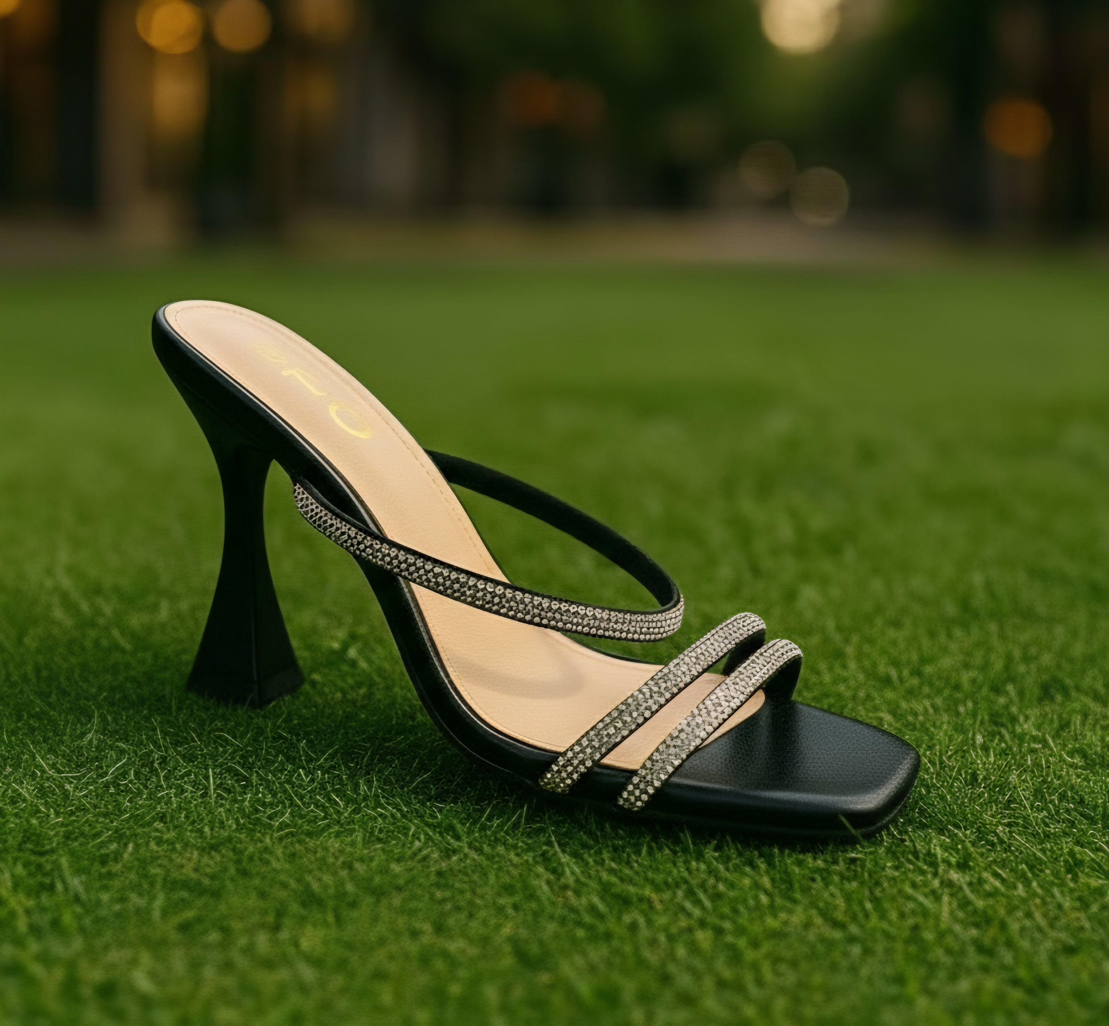 Women’s Rhinestone Strap Flared Heel Sandals