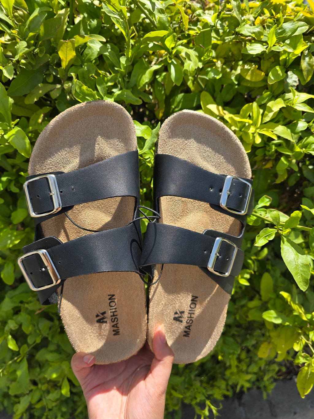 Double Buckle Cork Footbed Sandals