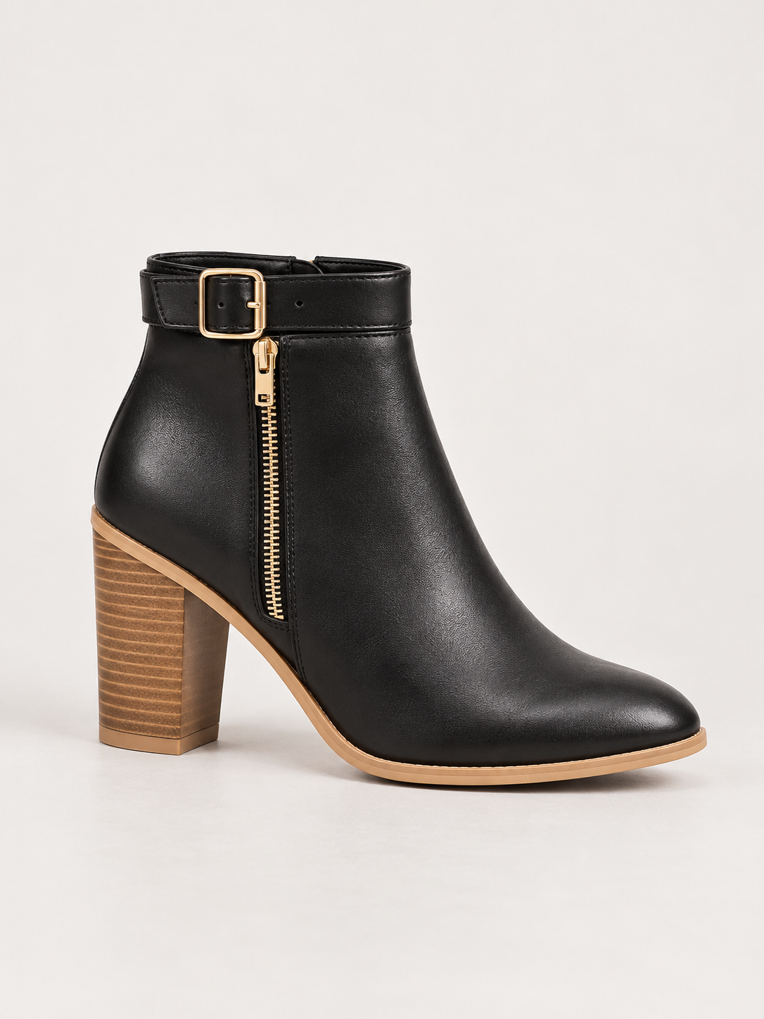 Buckled Block-Heel Ankle Boots