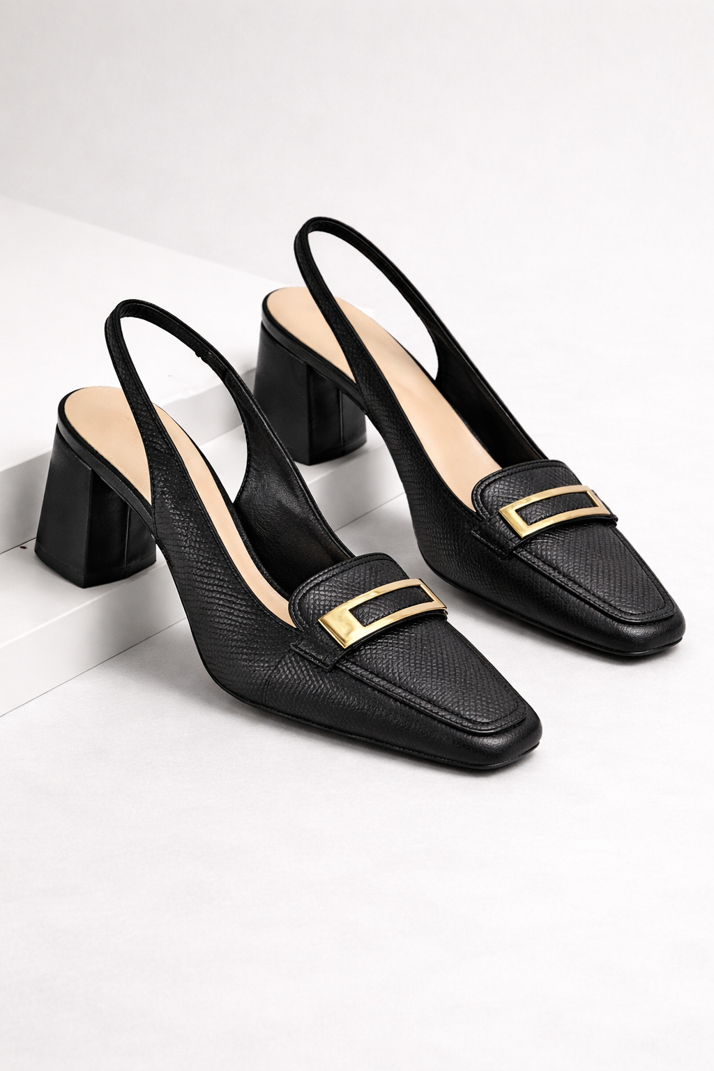 Slingback Block Heels – Square Toe Polished Office & Casual Foot