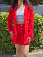 Crimson Red Double Breasted Suit Skirt Set