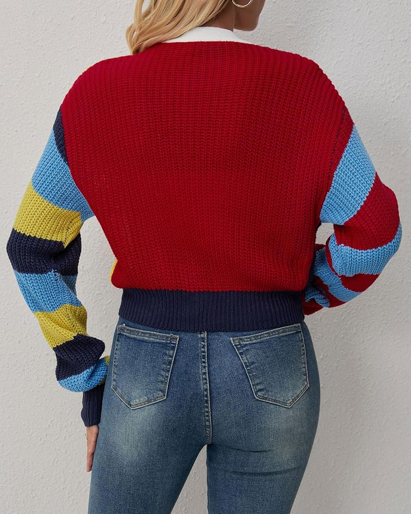 Color Block Knit Cardigan for Women