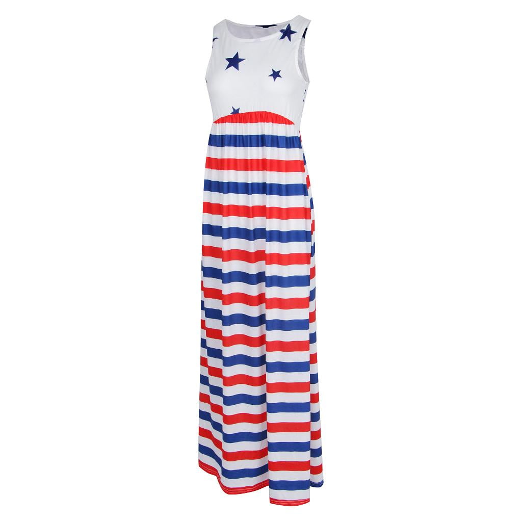 Stars and Stripes Sleeveless Maxi Dress
