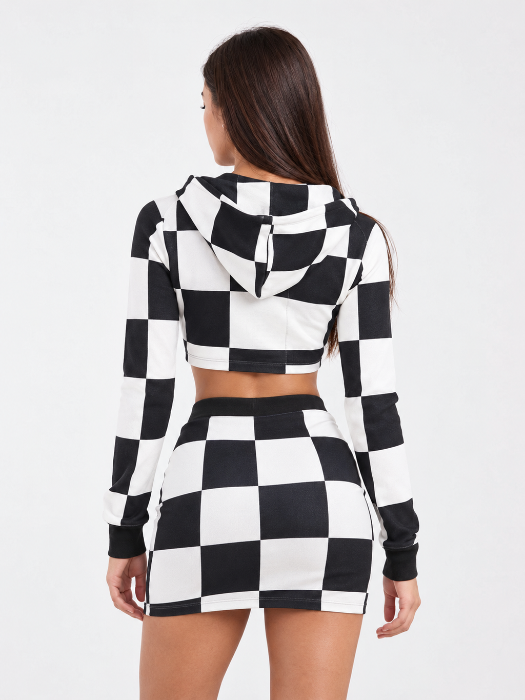 Casual Checkered Skirt Two Piece Set