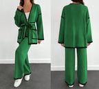 Two-Piece Knit Cardigan & Wide Leg Pants Set