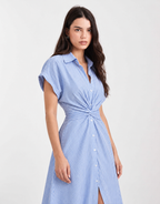 Twist-Waist Striped Shirt Dress