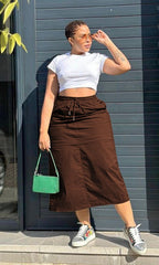 Drawstring Waist Casual Midi Skirt