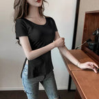 Side Split Longline Top – Slim Fit Casual Chic Tee Pitite