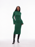 Ribbed Bodycon Dress with Flare Sleeve
