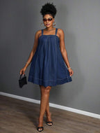 Denim Mini Dress – Sleeveless A-Line Fit Casual Chic