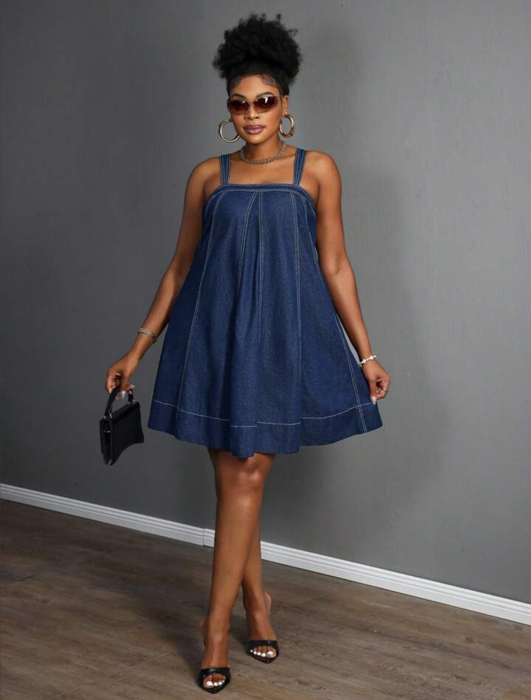 Denim Mini Dress – Sleeveless A-Line Fit Casual Chic