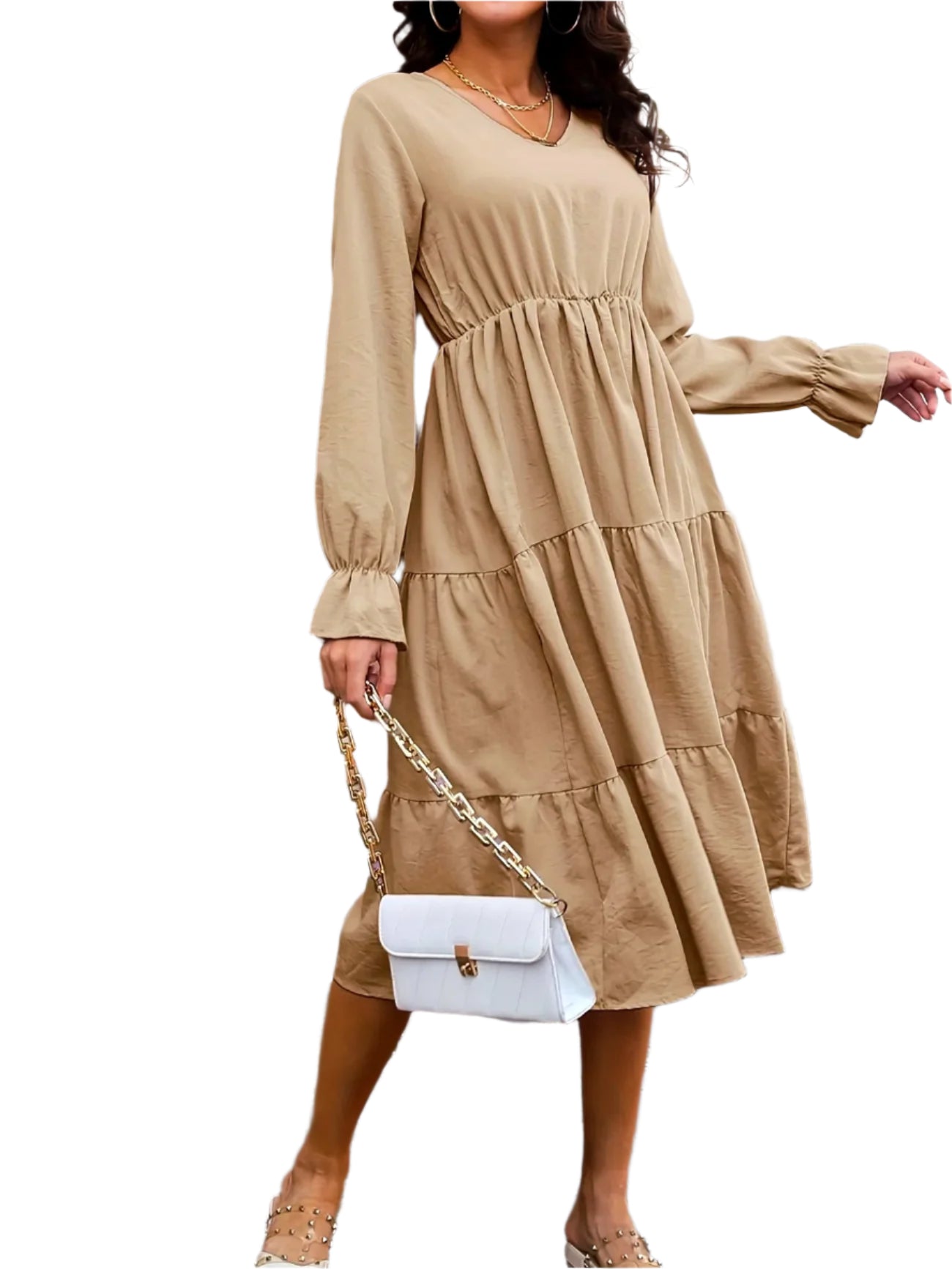 Elegant Long-Sleeve Tiered Dress – Chic & Comfortable Women's Fashion