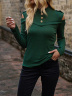 Gold-Button Cold Shoulder Top