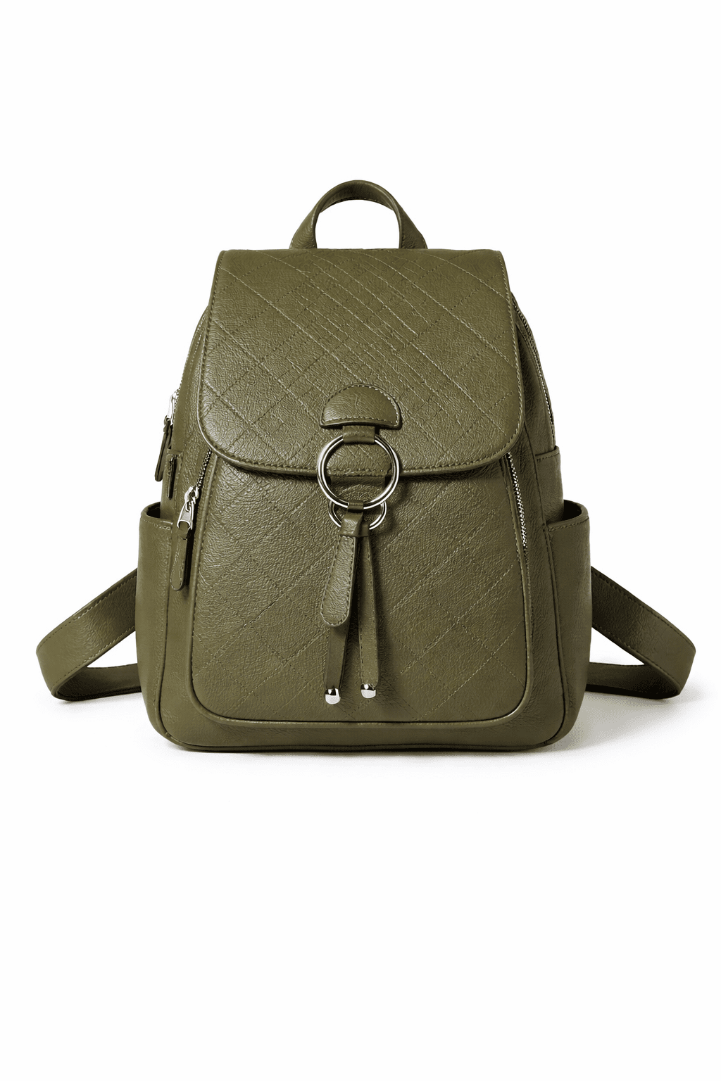 Classic Ring Detail PU Leather Backpack 8B055#