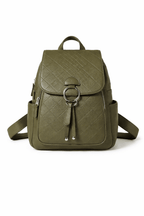 Classic Ring Detail PU Leather Backpack 8B055#