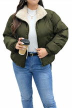 Fleece Lined Puffer Jacket – Cropped Warm Zip Winter Coat
