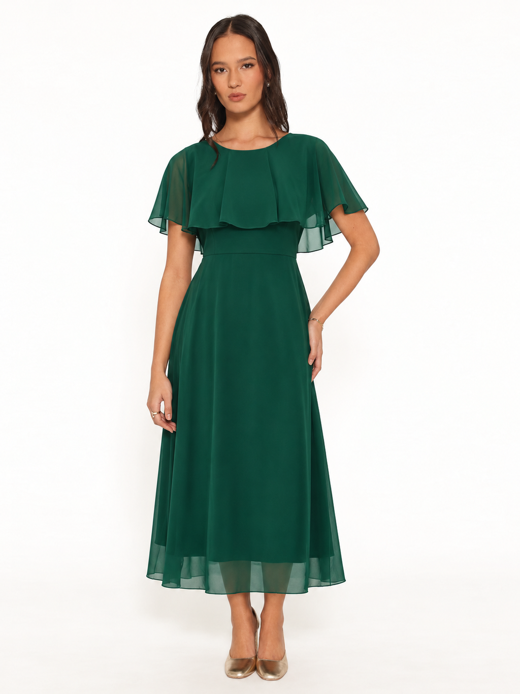 Flowing Angel Sleeve Chiffon Maxi Dress