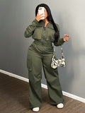 Zip Front Cargo Two-Piece Set for Women