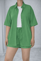 Two-Piece Button-Up Shirt & High-Waist Shorts Set