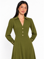 Collared Button-Front Flared Maxi Dress