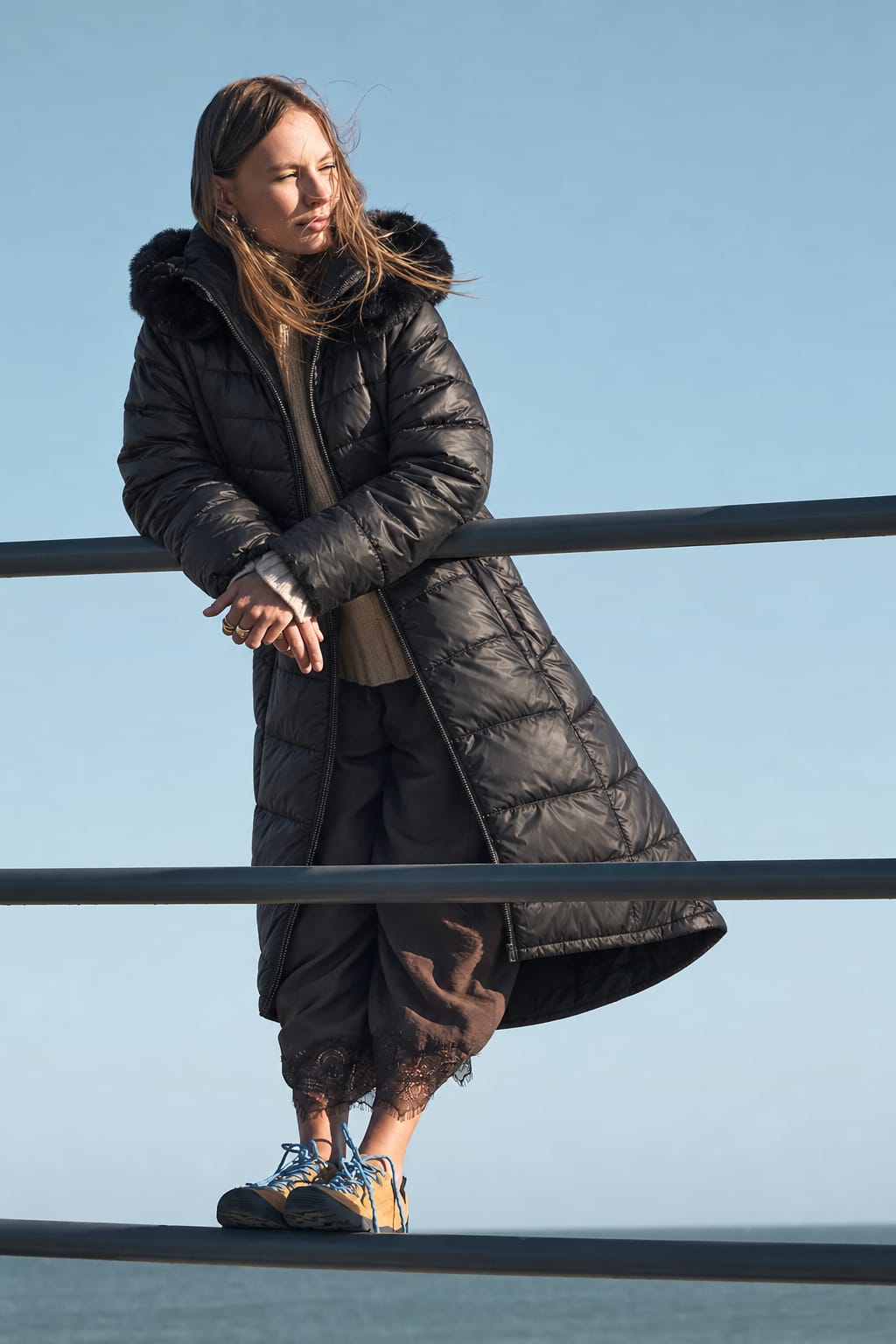 Faux Fur Hood Longline Puffer Coat