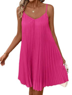 Elegant Pleated Swing Dress – Spaghetti Strap Flowy Mini