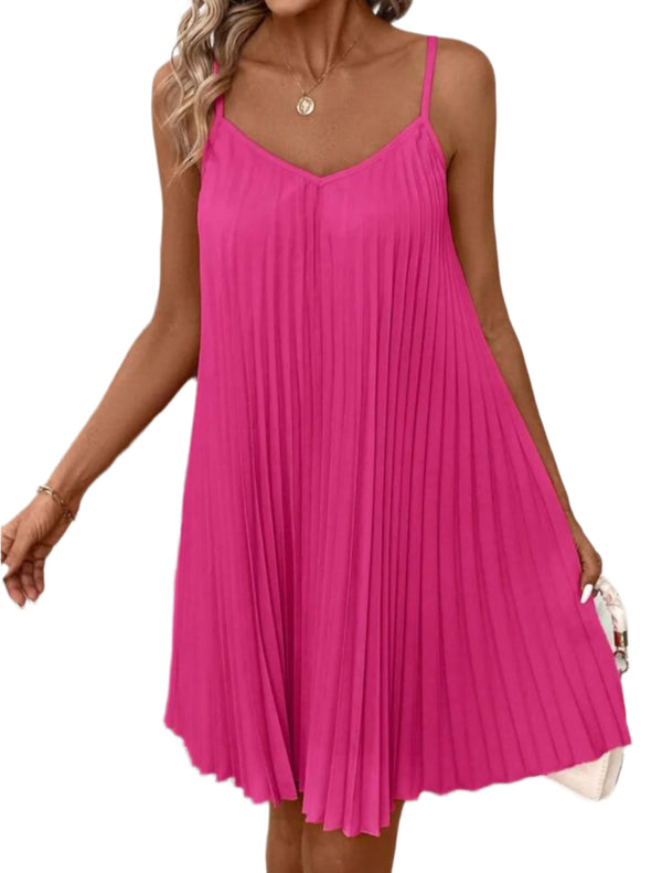 Elegant Pleated Swing Dress – Spaghetti Strap Flowy Mini