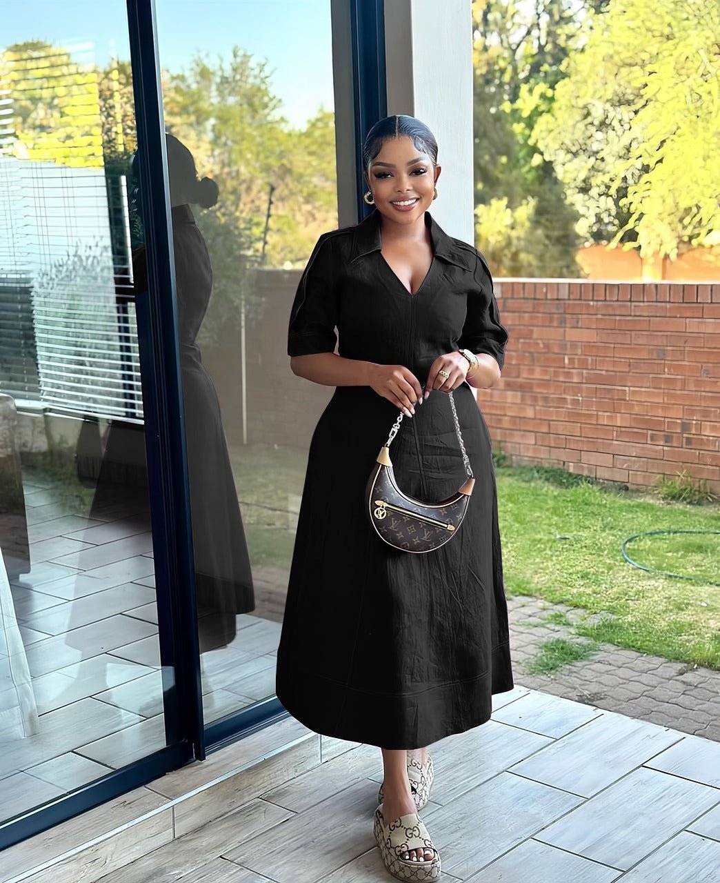 Collared A-Line Midi Dress – Elegant Modest Style for Work or Events
