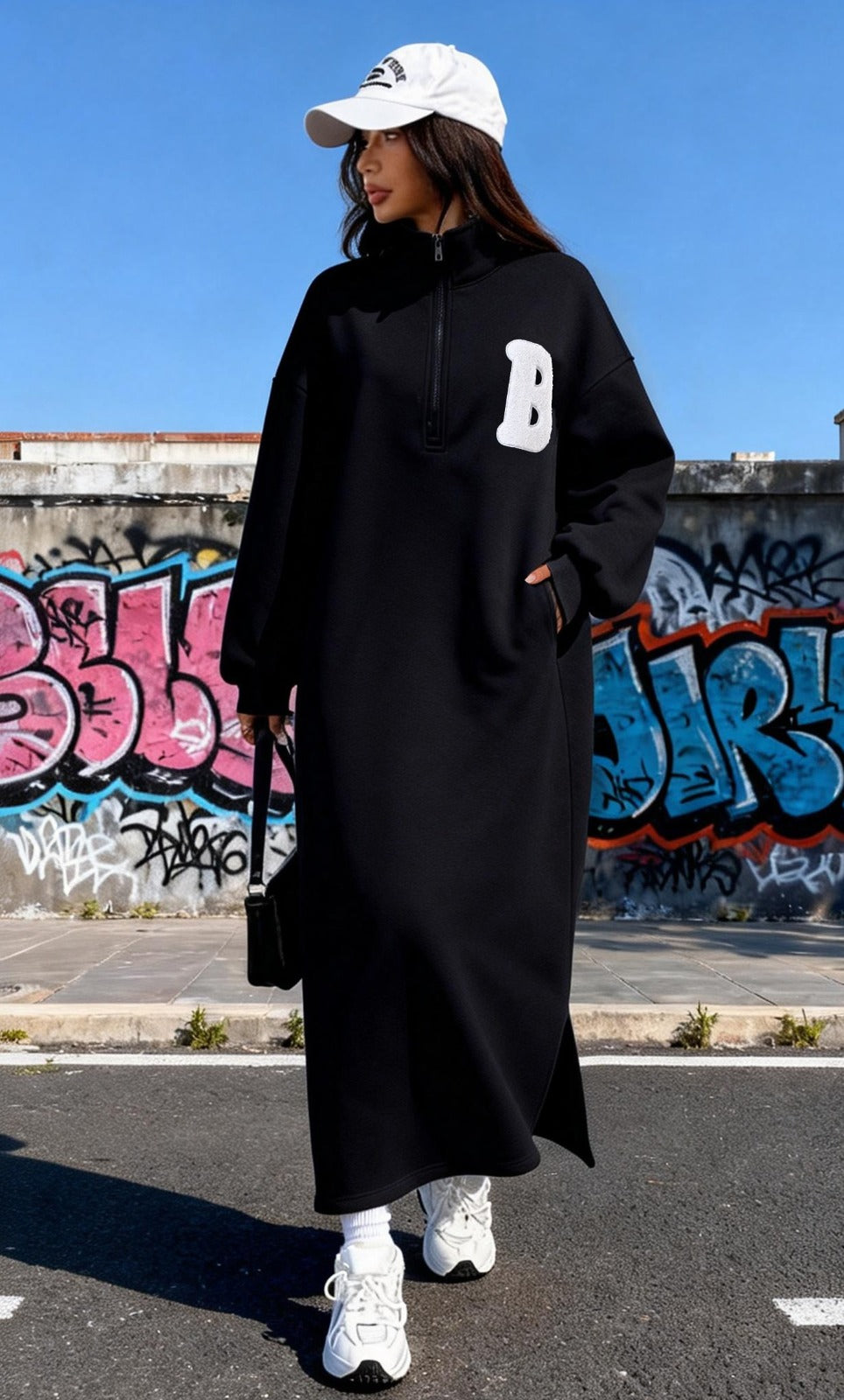 Oversized Zip Maxi Sweatshirt Dress for Women