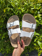 Double Buckle Cork Footbed Sandals