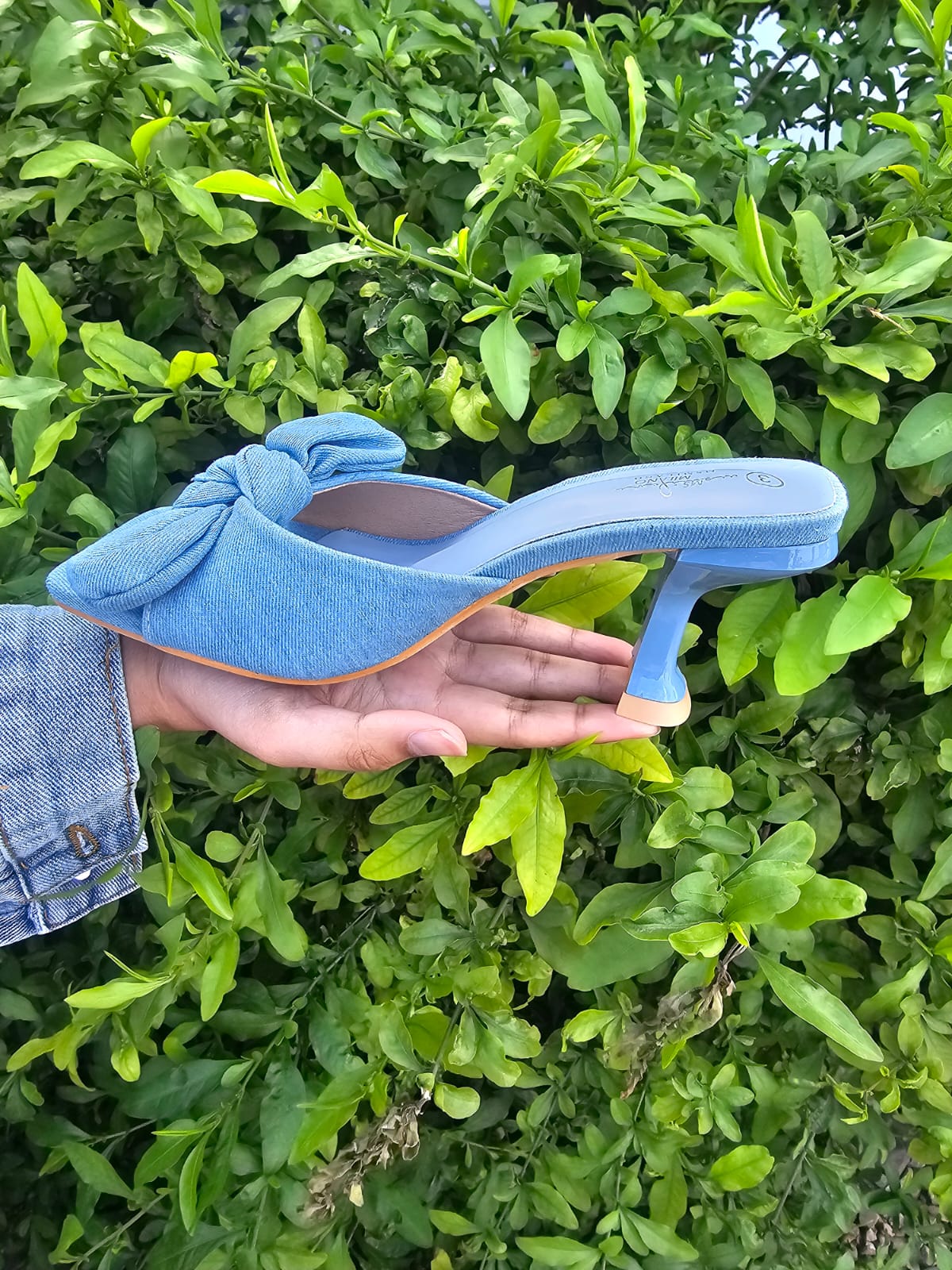 Bow Knot Square Toe Heels – Denim Mid Heel Mules