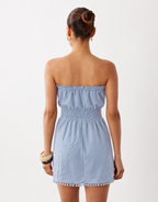 Pom-Pom Trim Tube Mini Dress