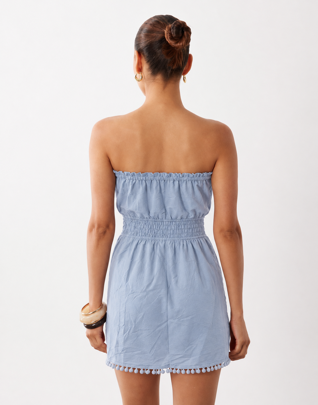 Pom-Pom Trim Tube Mini Dress