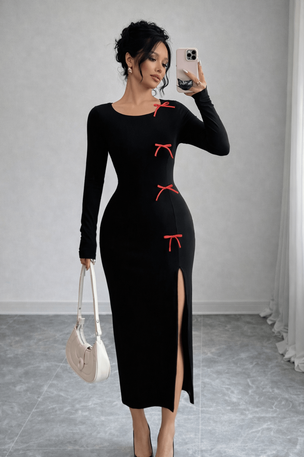 Asymmetric Bow Detail Bodycon Midi Dress