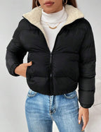 Fleece Lined Puffer Jacket – Cropped Warm Zip Winter Coat