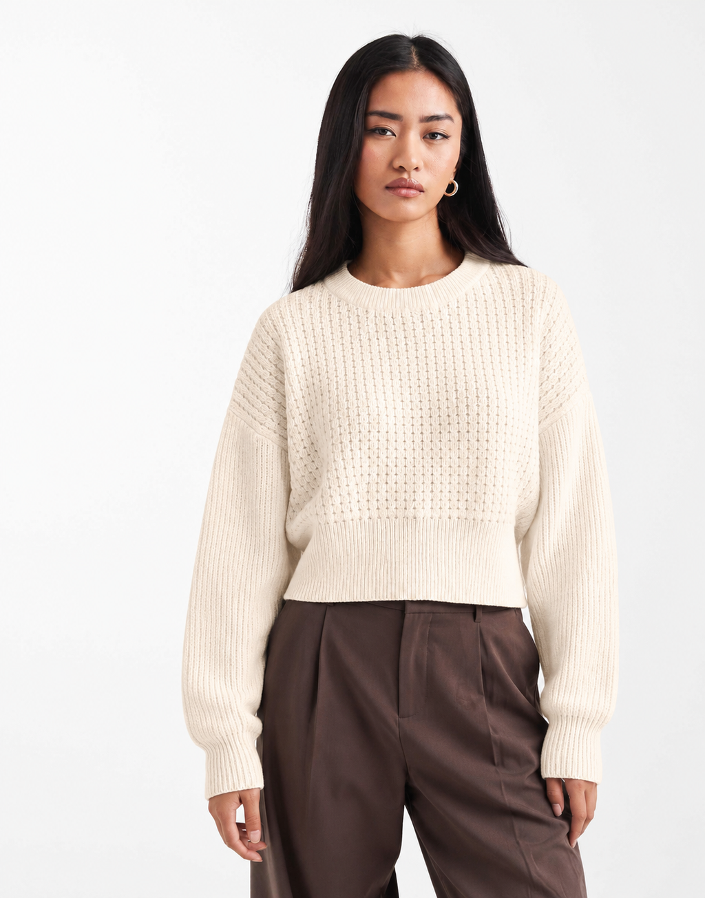 Boxy Long Sleeve Crop Knit Pullover