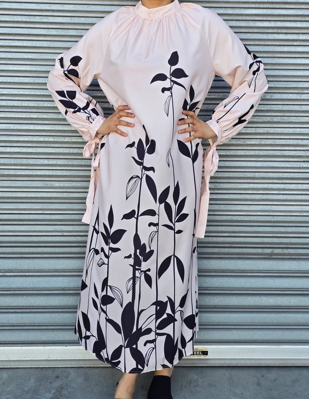 Flowy Long Sleeve Maxi Dress with Leaf Print