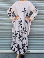 Flowy Long Sleeve Maxi Dress with Leaf Print