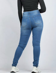 Distressed High-Waisted Skinny Blue Jeans with Minimal Rips - XD128