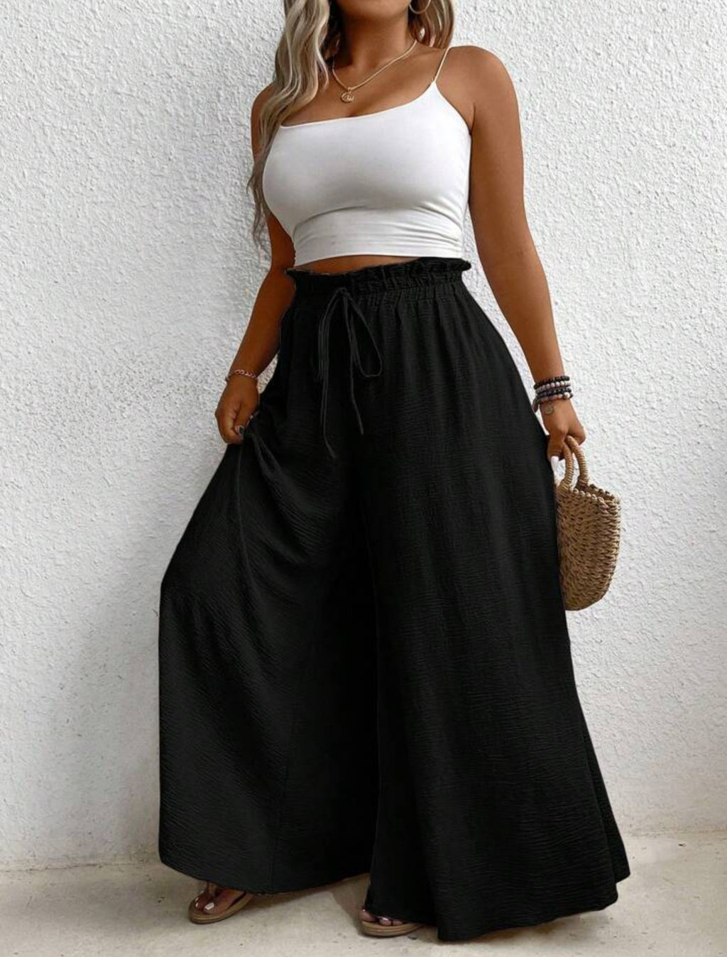 Wide Leg Curve Drawstring Pants
