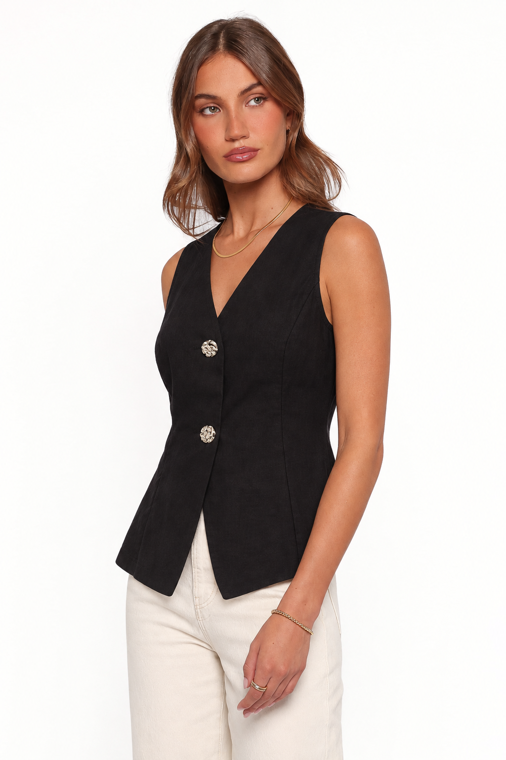 Sculpted Button-Front Tailored Vest