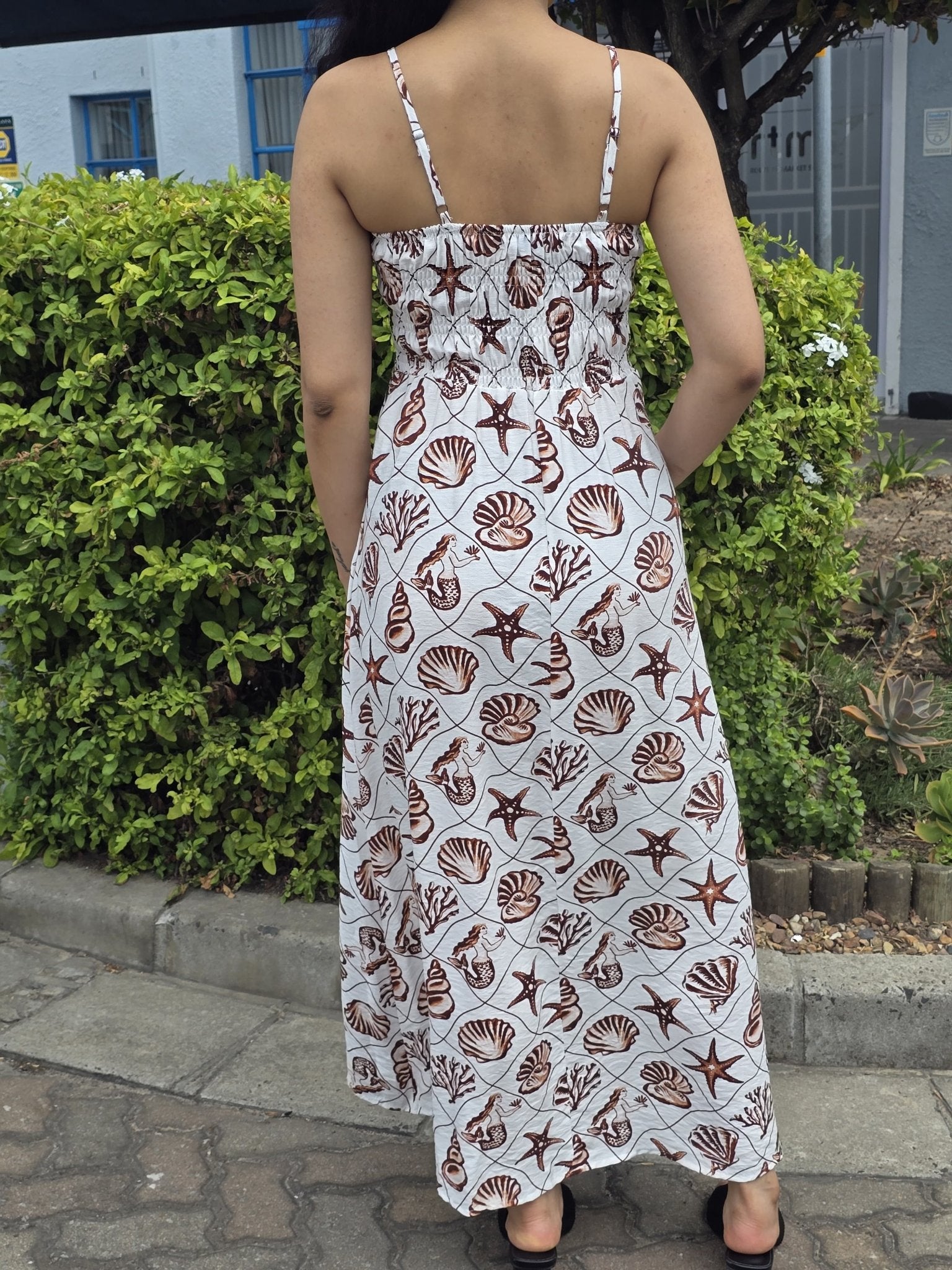 Shell Print Smocked Maxi Dress