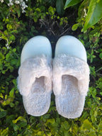 Fluffy Button Strap Platform Slippers