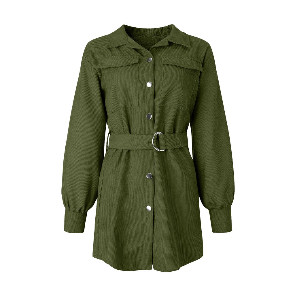 Corduroy Button-Down Belted Shirt Dress