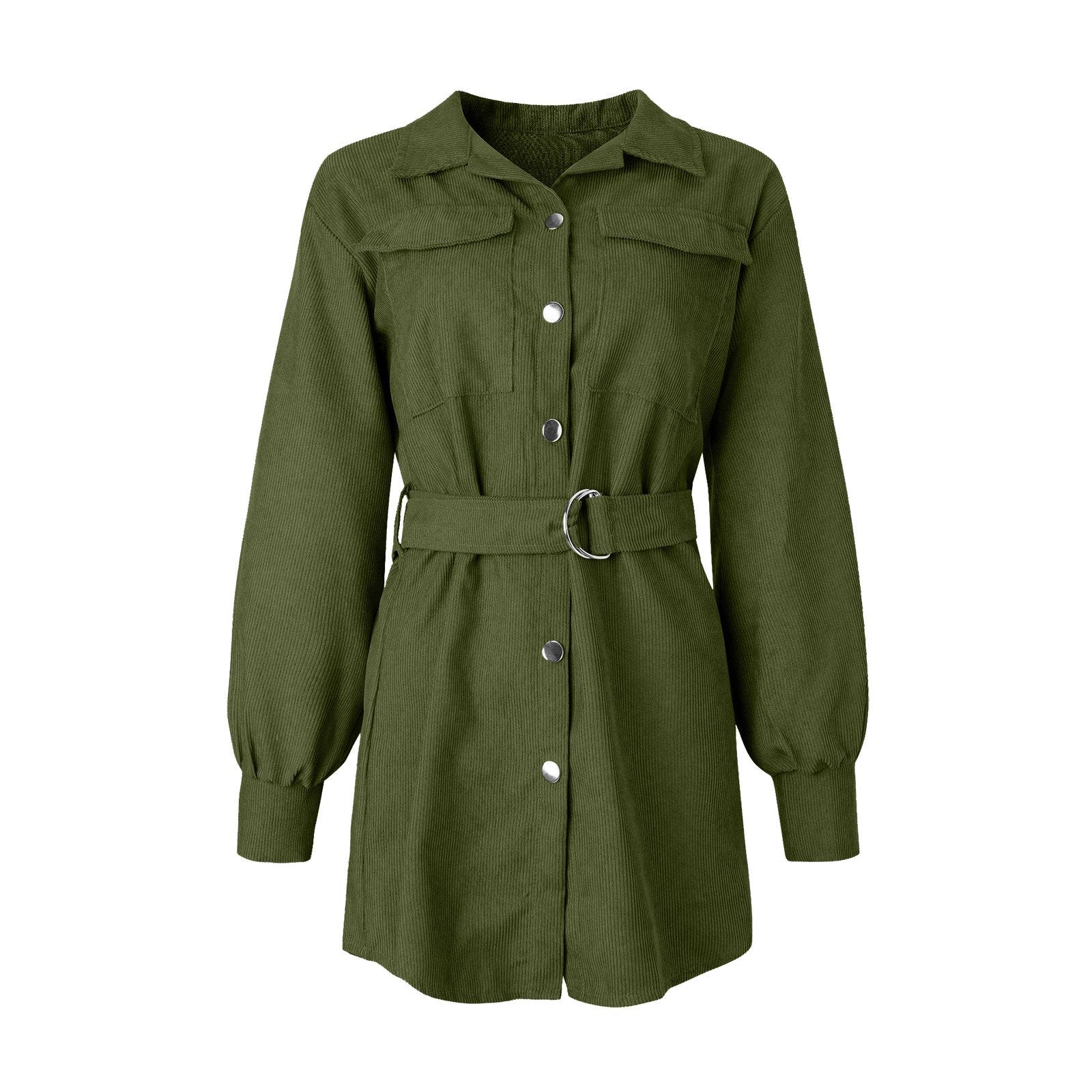 Corduroy Button-Down Belted Shirt Dress